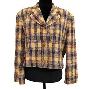 Vintage Doncaster Silk Tweed Plaid Cropped Blazer Jacket Multicolor Size 14